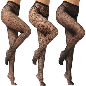 Women's Black Fishnet Tights with Diamond and Geometric Patterns Stylish